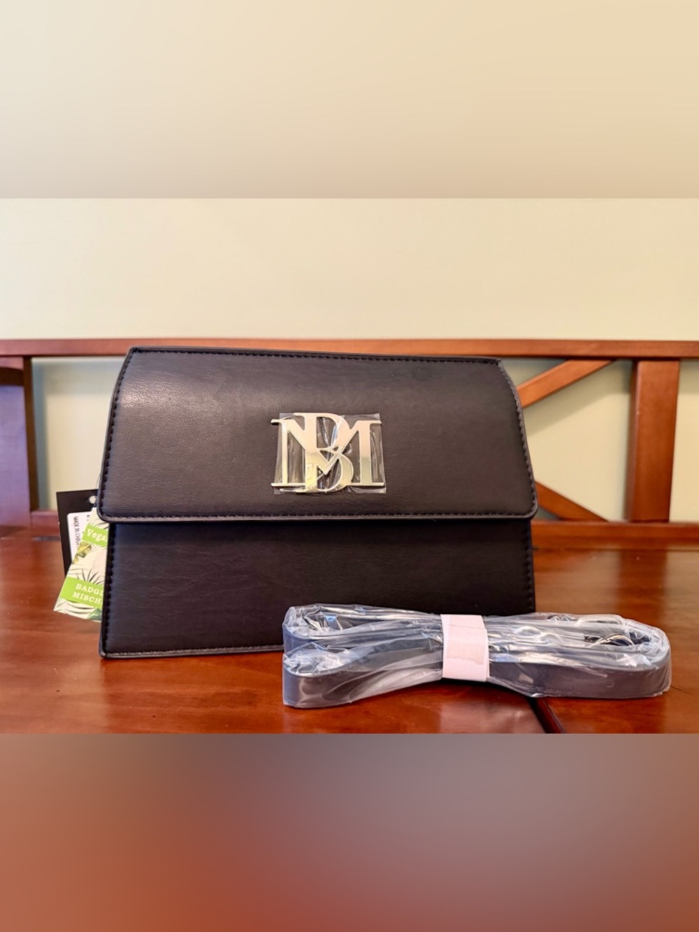 Badgley Mischka Black Crossbody Bag with Silver Logo